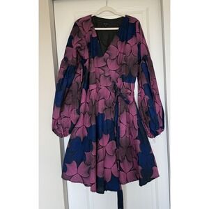 ray darten dress Bose African Print Size 14 1X Pink‎ Blue Long Sleeve Short Wrap